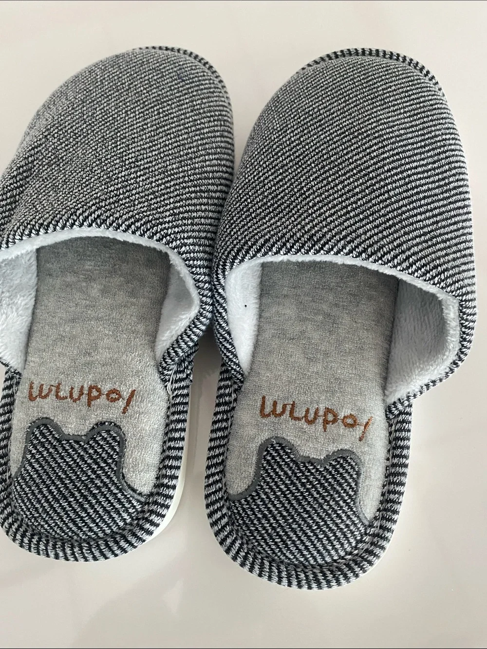 Lulupo Grey Striped Indoor Slippers